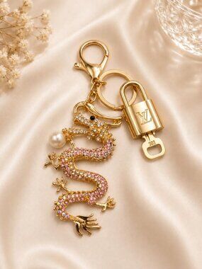 Authentic Louis Vuitton Gold Lock & Key ✨ Bag Charm Unbranded Dragon Keychain